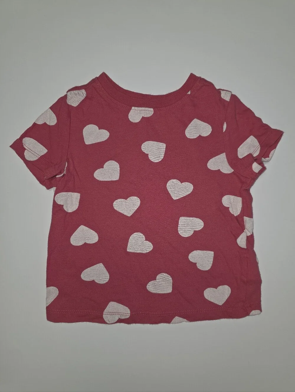 Old Navy Pink Short Sleeve Tee with White Heart Pattern